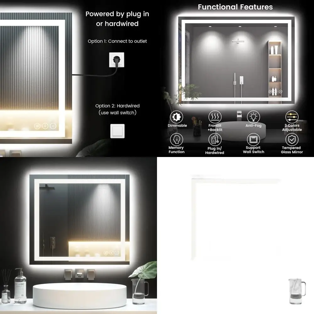 LED Illuminated Bathroom Mirror, 40x36, Anti-Fog, Backlit & Front Lit, Wall-Mounted Vanity Mirror, Memory Function, Dimmable, Te
LED Illuminated Bathroom Mirror, 40x36, Anti-Fog, Backlit & Front Lit, Wall-Mounted Vanity Mirror, Memory Function, Dimmable, Te