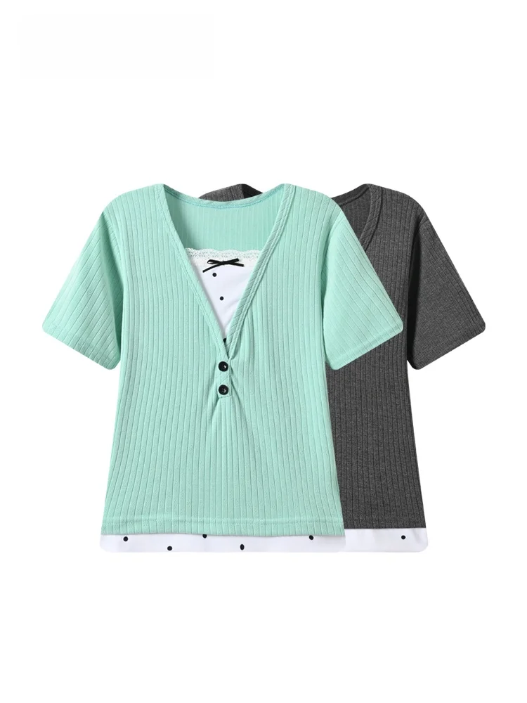 plus Size Women's Short Sleeve T-Shirt Lace Splice Fashionable Summer Top Sweet Style Cotton V-Neck Midi Length Polka Dot
plus Size Women's Short Sleeve T-Shirt Lace Splice Fashionable Summer Top Sweet Style Cotton V-Neck Midi Length Polka Dot