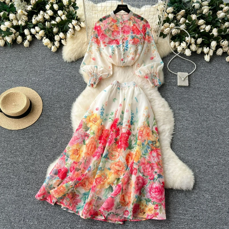 Elegant Print Two Piece Skirt Sets Women Round Neck Long Sleeve Shirts Button High Waist Long Skirts Casual A Line Bohemian
Elegant Print Two Piece Skirt Sets Women Round Neck Long Sleeve Shirts Button High Waist Long Skirts Casual A Line Bohemian