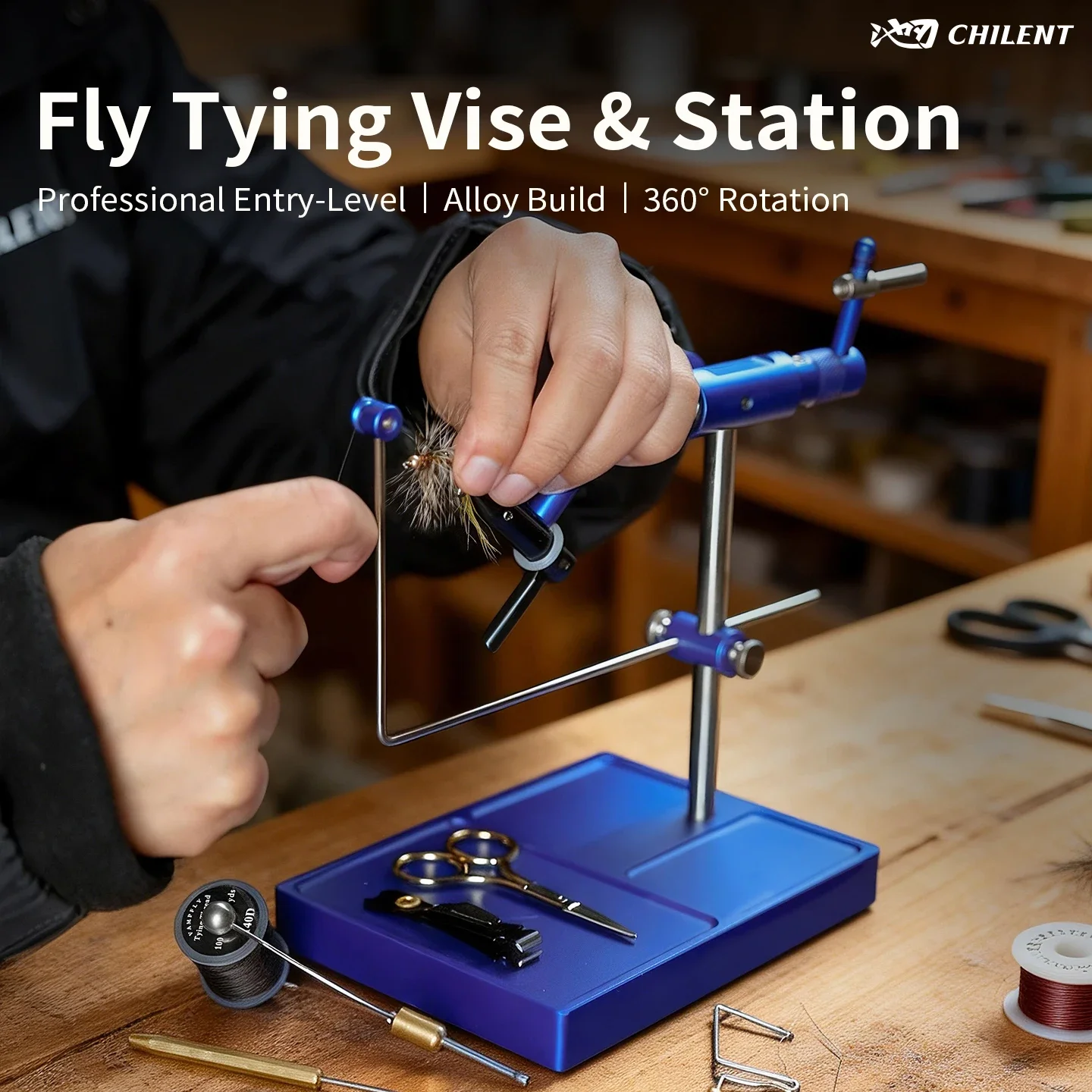 CHILENT 360 Degree Rotatable Aluminum Alloy Fly Tying Vise Fly Bait Making Tools Combo Kit Fishing Adjustable Rotary Bench Vise
CHILENT 360 Degree Rotatable Aluminum Alloy Fly Tying Vise Fly Bait Making Tools Combo Kit Fishing Adjustable Rotary Bench Vise