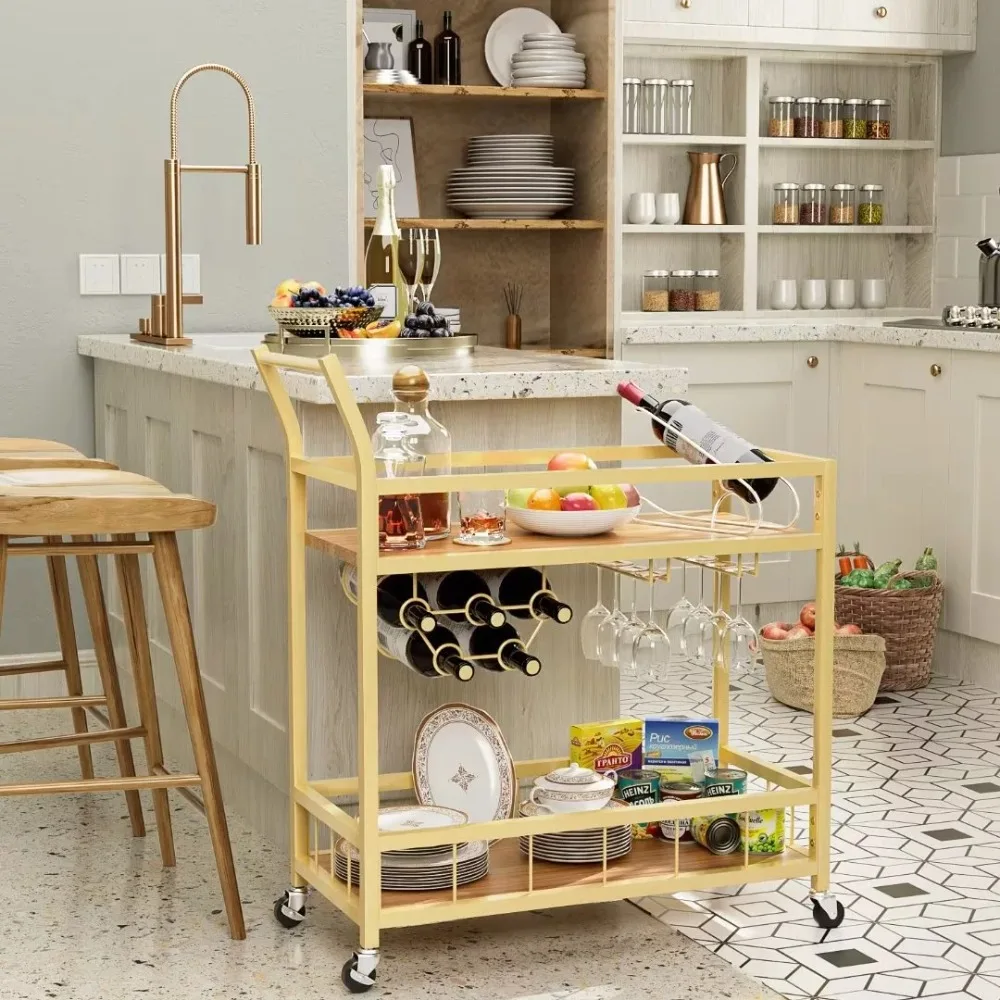 Home Industrial Mobile Bar Cart Serving Wine Rack and Glass Holder 2 Wood Storage Shelves for Living Room Kitchen Party Gold
Home Industrial Mobile Bar Cart Serving Wine Rack and Glass Holder 2 Wood Storage Shelves for Living Room Kitchen Party Gold