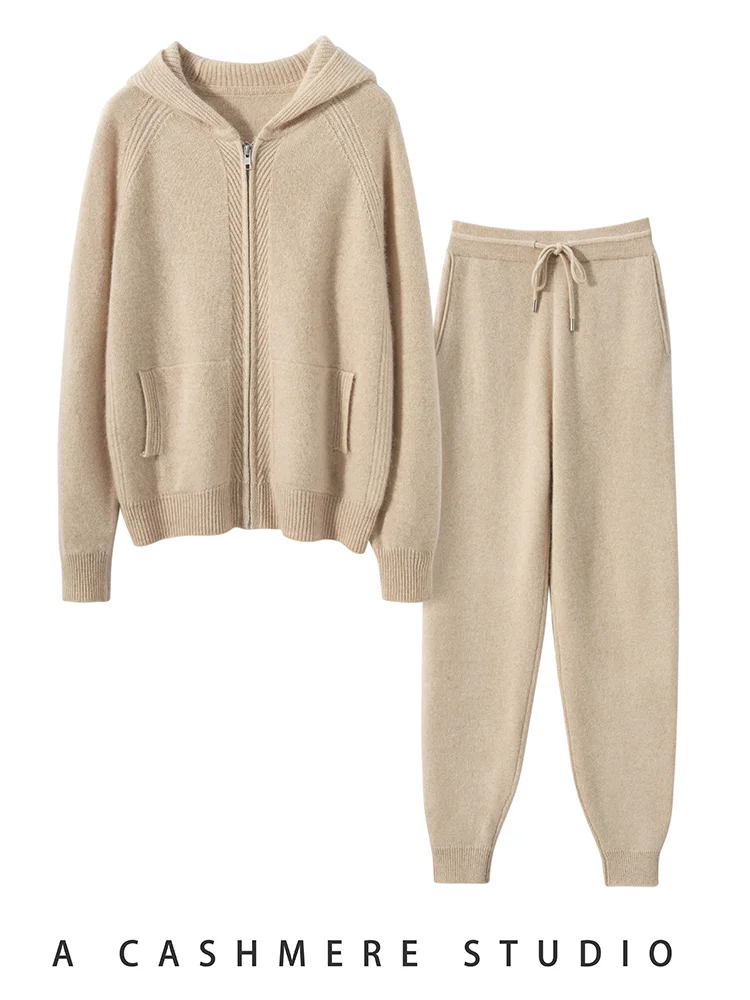 Fashion Zipper Suit Autumn Winter 100% Cashmere Knitted High Quality Sweater Women Cardigan And Pants Two-Piece Female Clothes
Fashion Zipper Suit Autumn Winter 100% Cashmere Knitted High Quality Sweater Women Cardigan And Pants Two-Piece Female Clothes