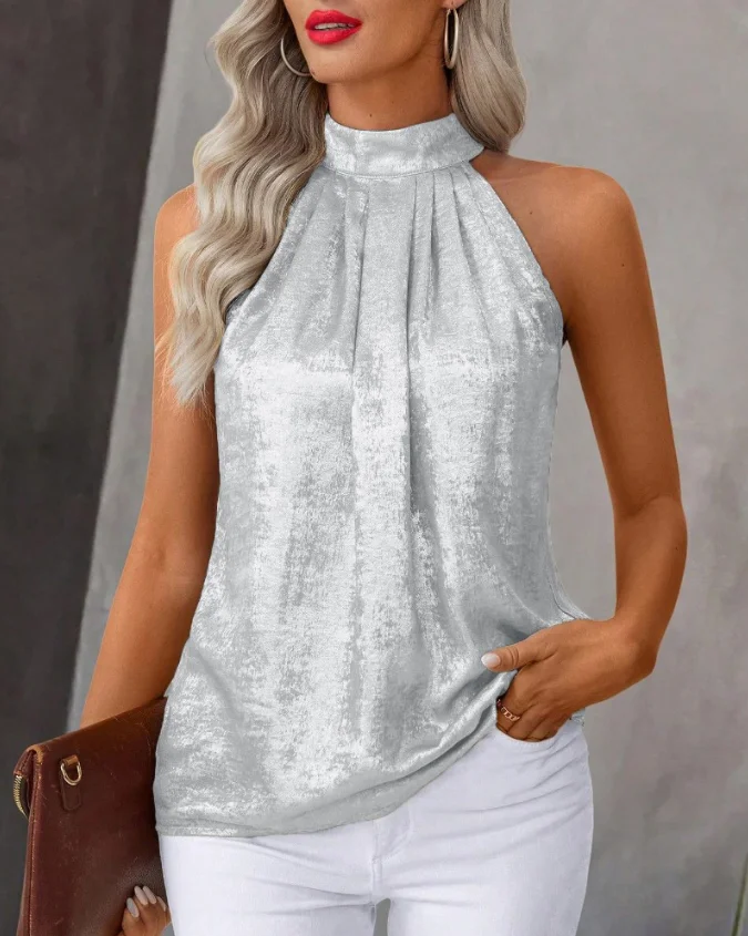 Metallic Sheen Ruffled Off Shoulder Round Neck Shirt Vest Casual Loose Top Women's Summer Elegant Casual Solid Color Vest Top
Metallic Sheen Ruffled Off Shoulder Round Neck Shirt Vest Casual Loose Top Women's Summer Elegant Casual Solid Color Vest Top