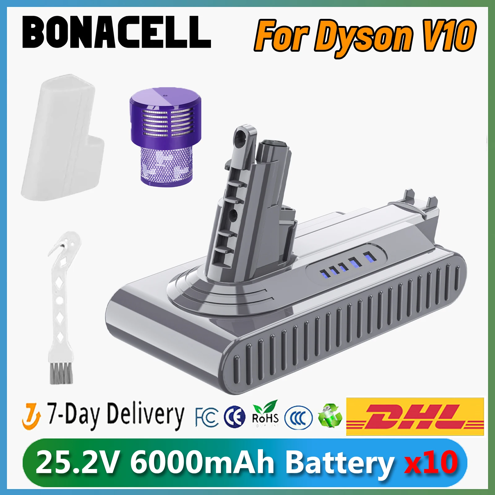 For Dyson V10 SV12 Vacuum Cleaner Battery 25.2V 6000mAh Rechargeable Battery With Filters Accessories Replacement Battery
For Dyson V10 SV12 Vacuum Cleaner Battery 25.2V 6000mAh Rechargeable Battery With Filters Accessories Replacement Battery