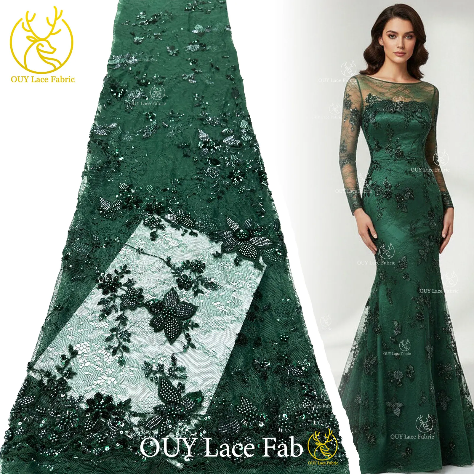 Green France Women's Dress Beaded Lace Fabric 2026 High Quality African Embroidery Sequin Lace Fabric Party Evening Dress Fabric
Green France Women's Dress Beaded Lace Fabric 2026 High Quality African Embroidery Sequin Lace Fabric Party Evening Dress Fabric