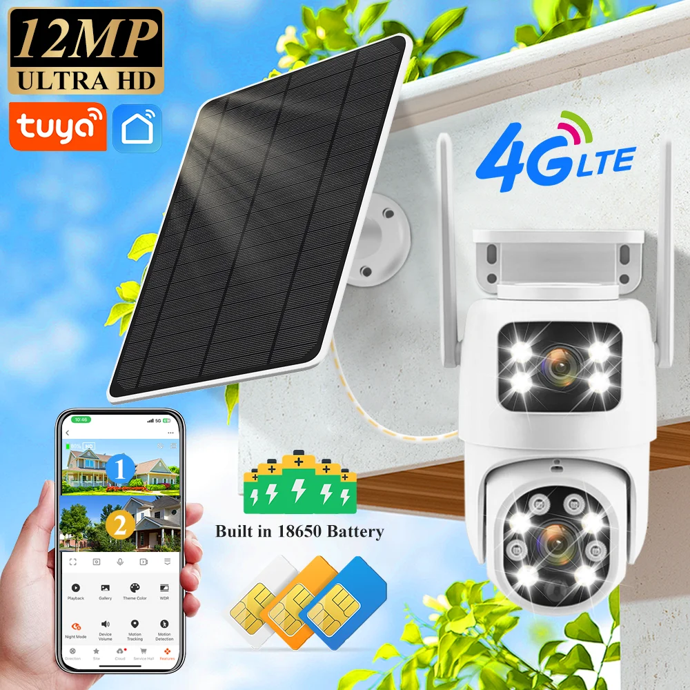 Tuya Solar Camera 4G Sim Outdoor 2 Lens 2 Screen PIR Human Detect Cameras Waterproof Night Vision Security Protection PTZ Cam
Tuya Solar Camera 4G Sim Outdoor 2 Lens 2 Screen PIR Human Detect Cameras Waterproof Night Vision Security Protection PTZ Cam