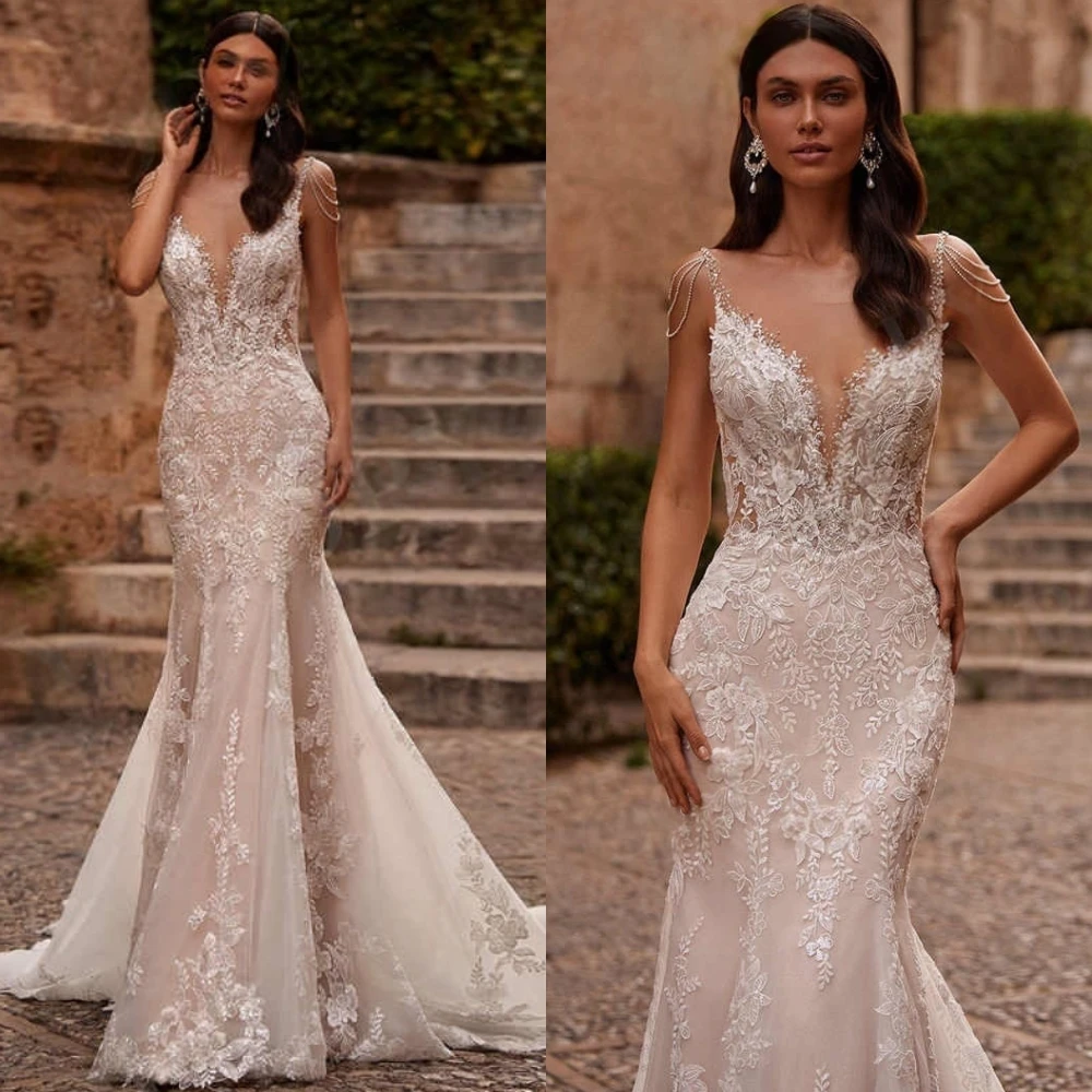 Customized Elegant Exquisite Modern Wedding Dresses Lace Applique Wedding Party Mermaid V-neck Off-the-shoulder Dresses
Customized Elegant Exquisite Modern Wedding Dresses Lace Applique Wedding Party Mermaid V-neck Off-the-shoulder Dresses