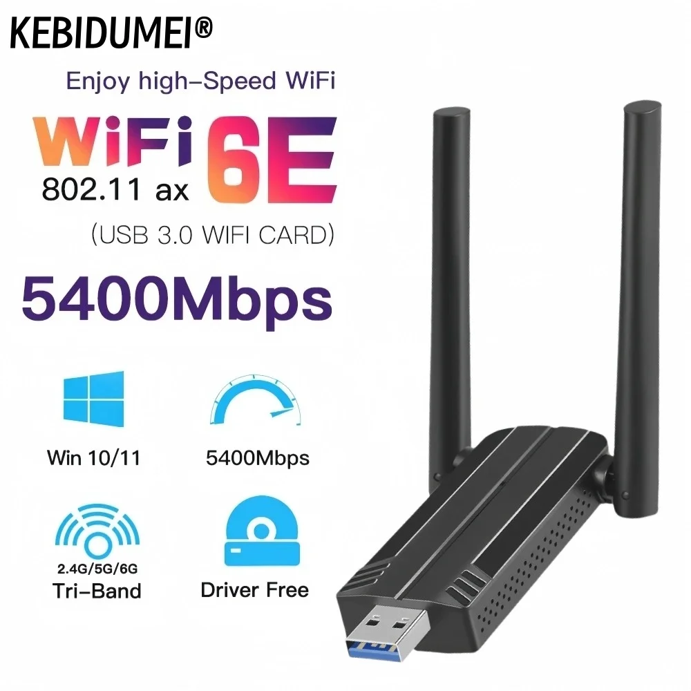 WiFi6E AX5400 USB 3.0 Wireless Adapter 2.4GHz/5GHz/6GHz Wi-Fi Booster With High Gain Antenna For PC/Laptop Win10/11 Driver Free
WiFi6E AX5400 USB 3.0 Wireless Adapter 2.4GHz/5GHz/6GHz Wi-Fi Booster With High Gain Antenna For PC/Laptop Win10/11 Driver Free