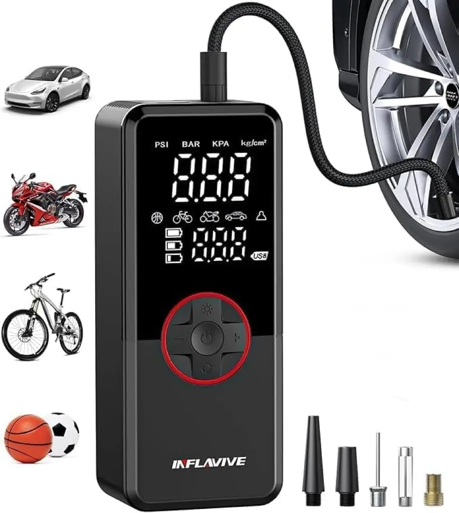 Portable Cordless Air Compressor, 150PSI Digital Gauge with Auto Shut-Off and LED Light for Car, SUV, Motorcycle, Bike Tires
Portable Cordless Air Compressor, 150PSI Digital Gauge with Auto Shut-Off and LED Light for Car, SUV, Motorcycle, Bike Tires