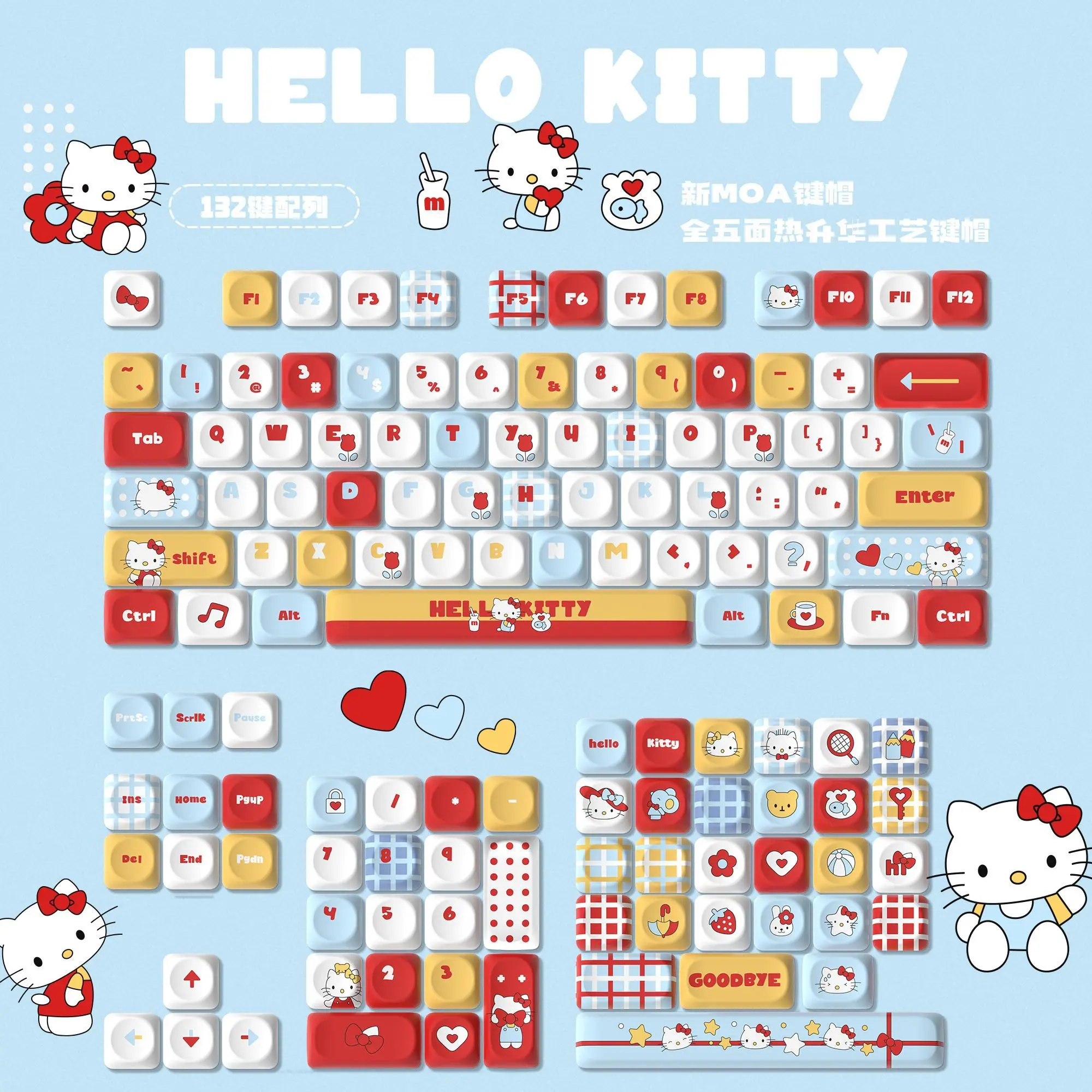 Sanrio Hello Kitty Moa Profile Pbt Keycaps 132 Keys Sublimation Cute Cartoon Keycaps Fit 61/68/75/87/104/108 Mechanical Keyboard
Sanrio Hello Kitty Moa Profile Pbt Keycaps 132 Keys Sublimation Cute Cartoon Keycaps Fit 61/68/75/87/104/108 Mechanical Keyboard