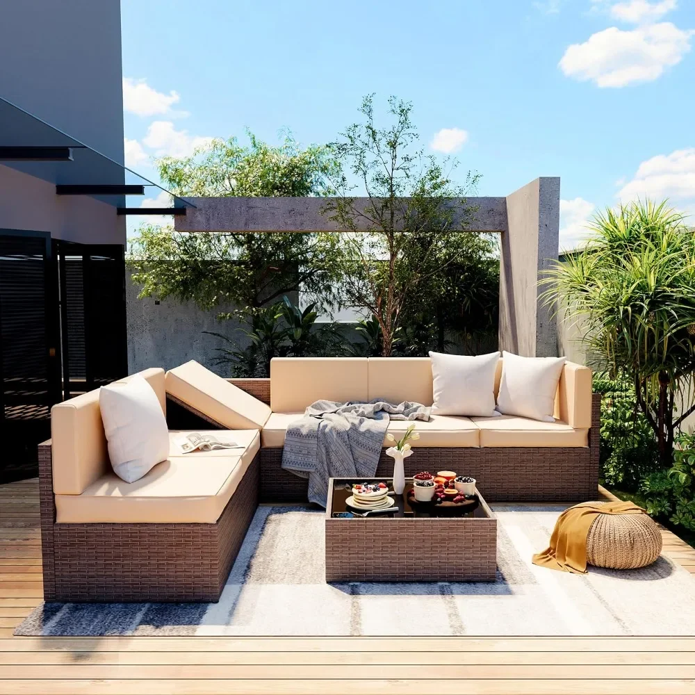 7 Pieces Patio Furniture Set Outdoor Sectional Sofa Conversation Set Rattan Sofa with Coffee Table and Washable Cushions Covers
7 Pieces Patio Furniture Set Outdoor Sectional Sofa Conversation Set Rattan Sofa with Coffee Table and Washable Cushions Covers