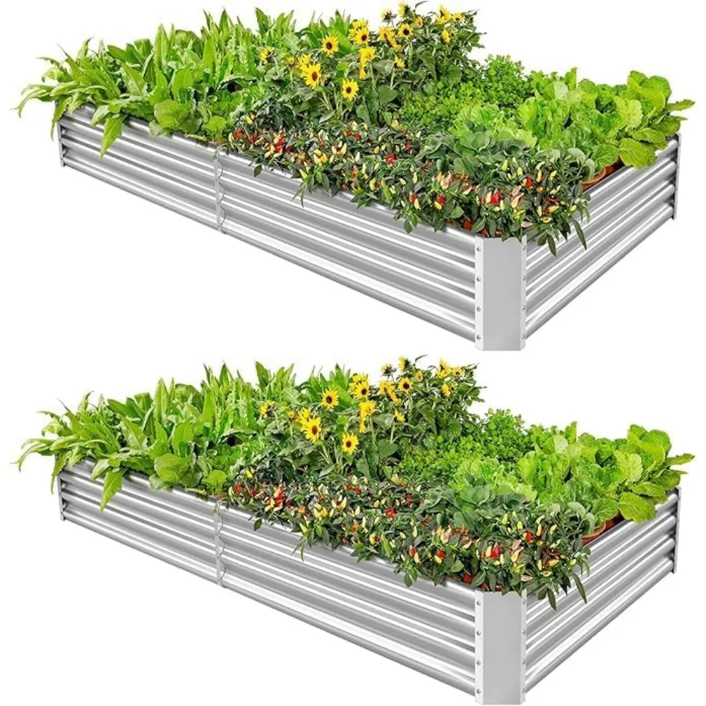 2 Pack 8×4×1ft Galvanized Metal Raised Garden Bed, Metal Planter Kit Box Outdoor for Deep-Rooted Vegetables 
2 Pack 8×4×1ft Galvanized Metal Raised Garden Bed, Metal Planter Kit Box Outdoor for Deep-Rooted Vegetables