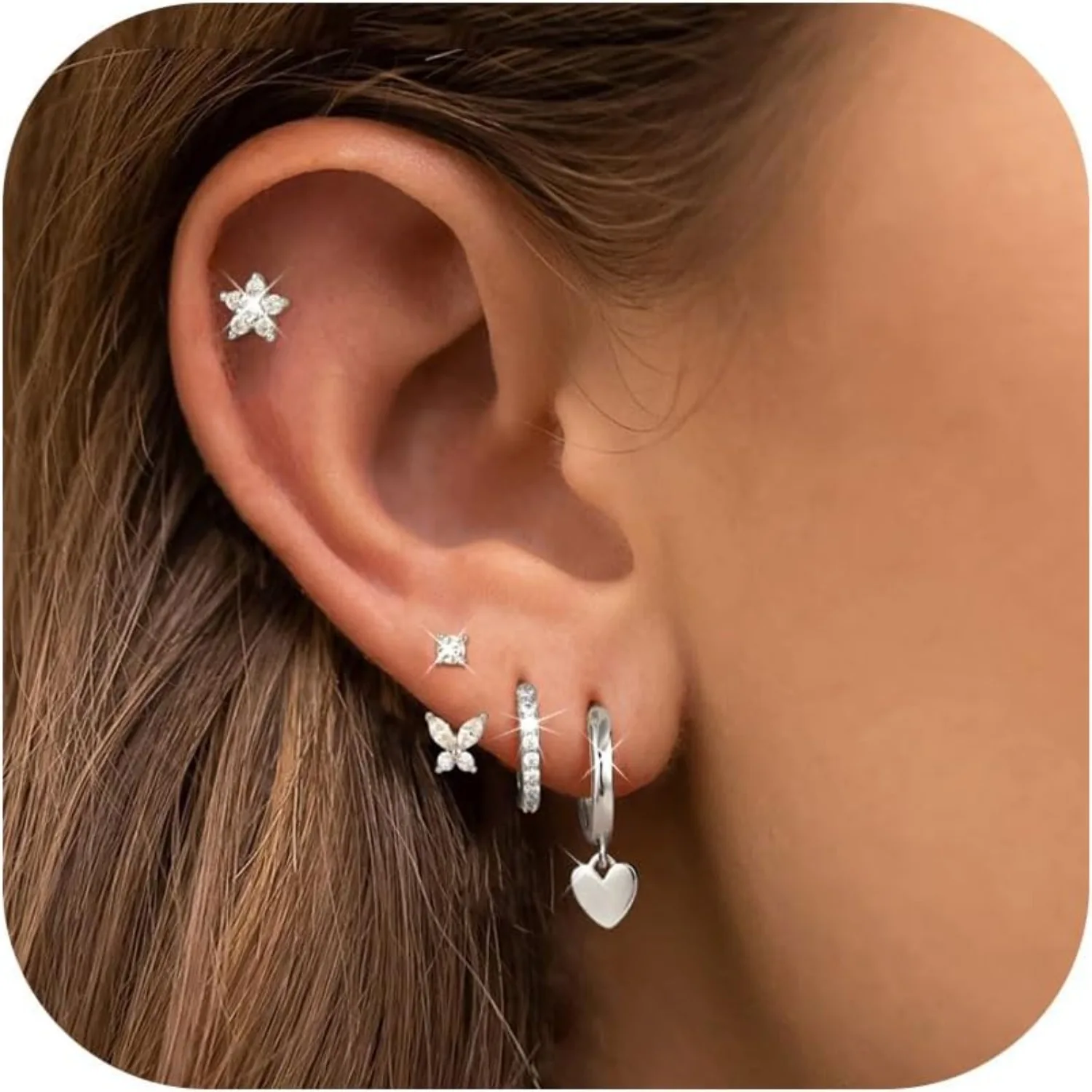 Bobisty 4Pairs Silver Needle Stud Hoop Earrings Set for Women Hypoallergenic Earring Stacks for Multiple Piercing Dainty jewelry
Bobisty 4Pairs Silver Needle Stud Hoop Earrings Set for Women Hypoallergenic Earring Stacks for Multiple Piercing Dainty jewelry