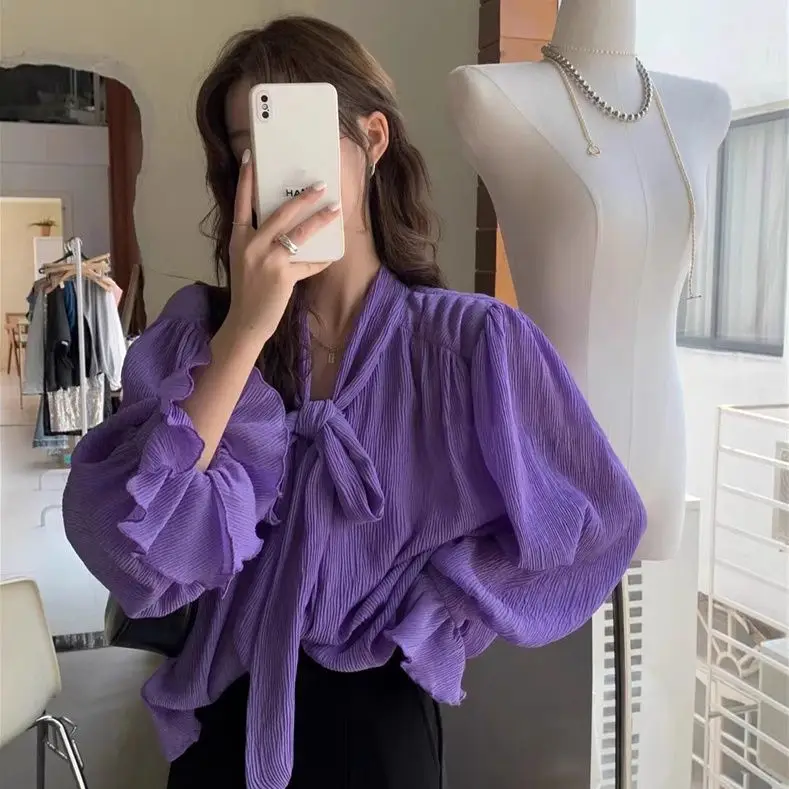 Korejpaa French Ribbon Shirt 2025 Spring New Korean Style Long Sleeve Chiffon Shirts Outwear Simple Solid Color Gentle Blouse
Korejpaa French Ribbon Shirt 2025 Spring New Korean Style Long Sleeve Chiffon Shirts Outwear Simple Solid Color Gentle Blouse