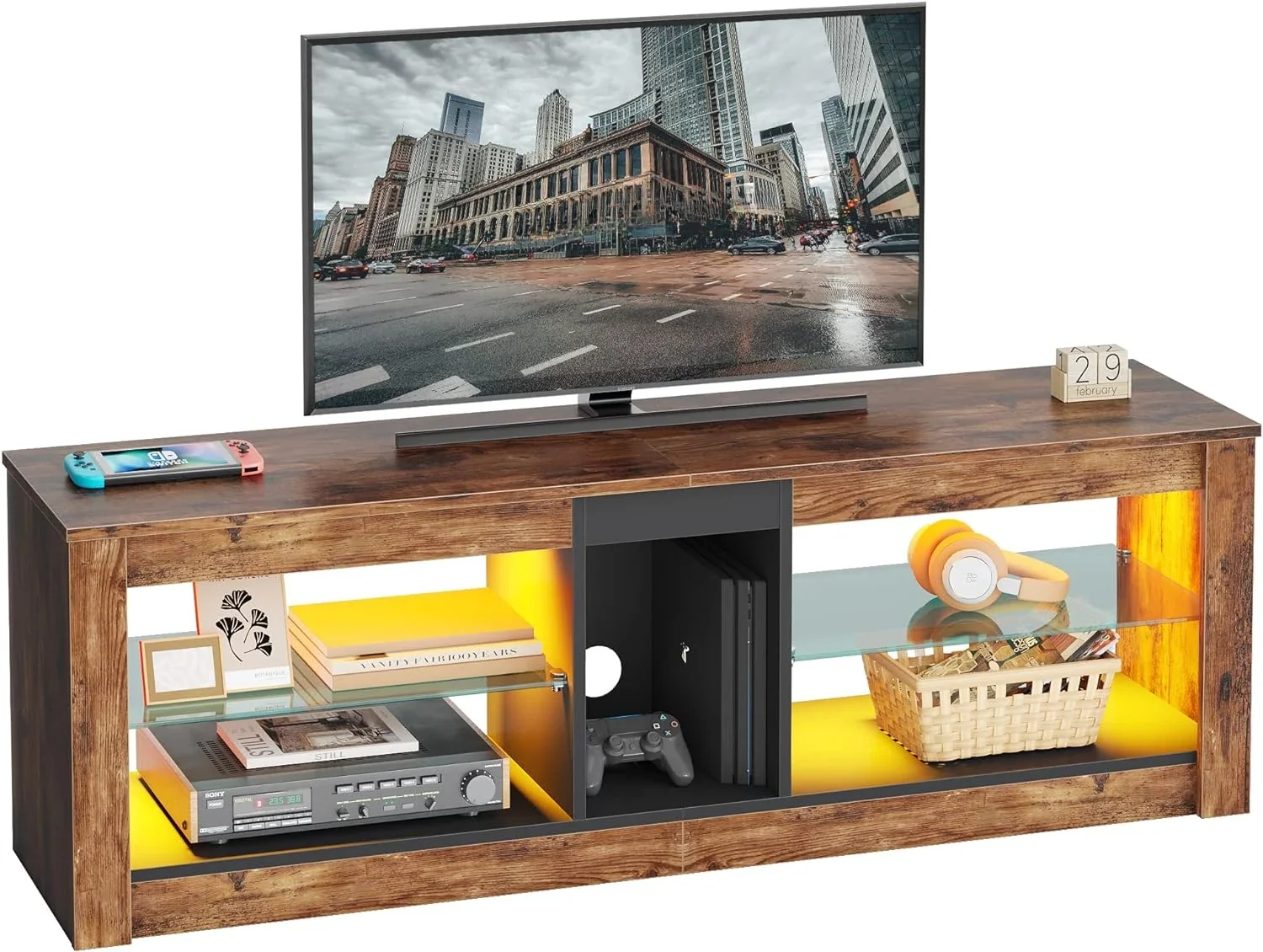 55/70/80in Entertainment Center LED Gaming TV Stand, Adjustable Glass Shelves 22 Dynamic RGB Modes TV Cabinet Game Console PS4
55/70/80in Entertainment Center LED Gaming TV Stand, Adjustable Glass Shelves 22 Dynamic RGB Modes TV Cabinet Game Console PS4