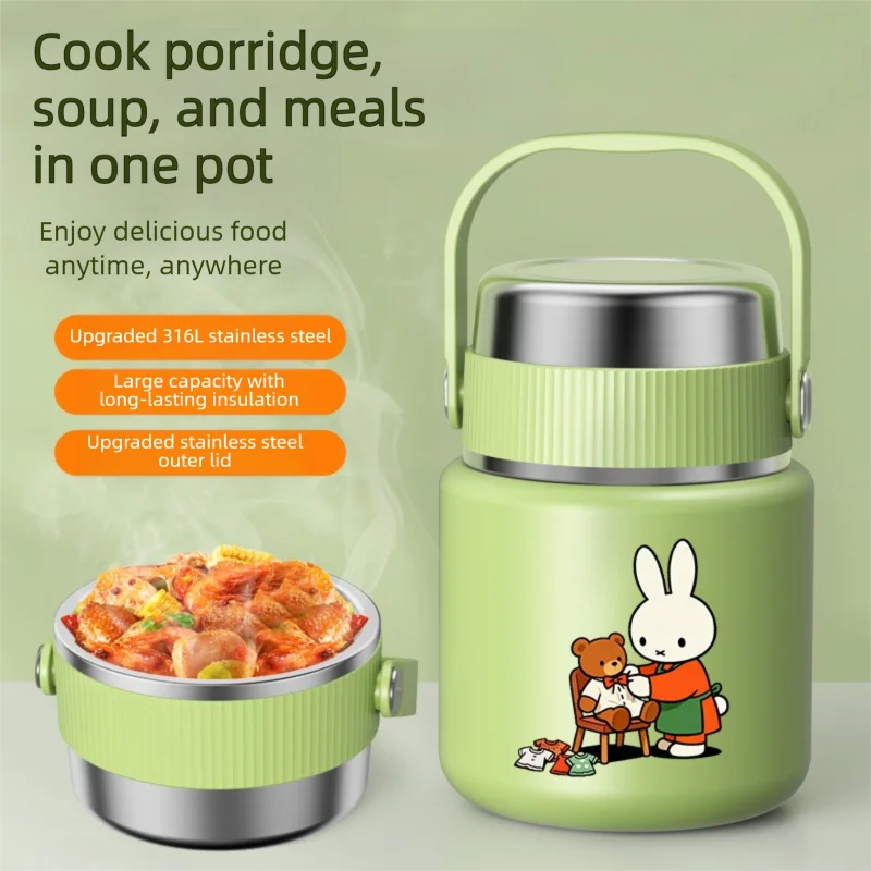 Miffy Rabbit Cute 316, пищевая изолированная чашка большой емкости, портативный двухслойный ручной ланч-бокс для офисных работников
Miffy Rabbit Cute 316, пищевая изолированная чашка большой емкости, портативный двухслойный ручной ланч-бокс для офисных работников