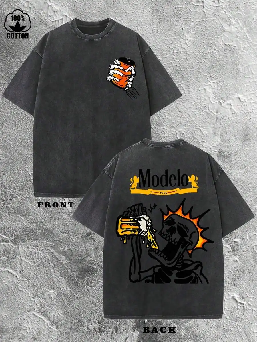 Skeleton & Beer Graphic Printed Street Style Men's Casual Tee, Washed Cotton, Double-Sided Design for Summer
Skeleton & Beer Graphic Printed Street Style Men's Casual Tee, Washed Cotton, Double-Sided Design for Summer