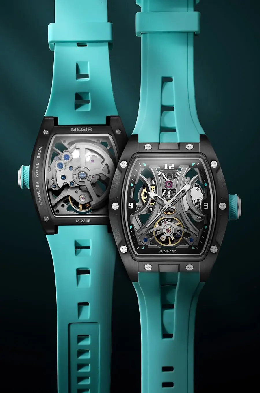 MEGIR Men Wristwatch Fashion Black Waterproof Automatic Mechanical Watch with Luminous Hands Silicone Strap Tonneau Dial 2245
MEGIR Men Wristwatch Fashion Black Waterproof Automatic Mechanical Watch with Luminous Hands Silicone Strap Tonneau Dial 2245