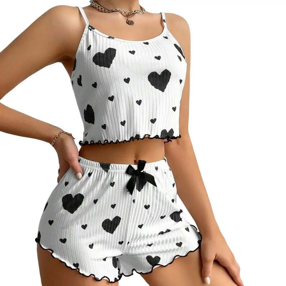 Women Shorts Heart Print Crop Top High Waist Shorts Pajama Set for Adjustable Strap Sleepwear Suit Summer Bedroom
Women Shorts Heart Print Crop Top High Waist Shorts Pajama Set for Adjustable Strap Sleepwear Suit Summer Bedroom