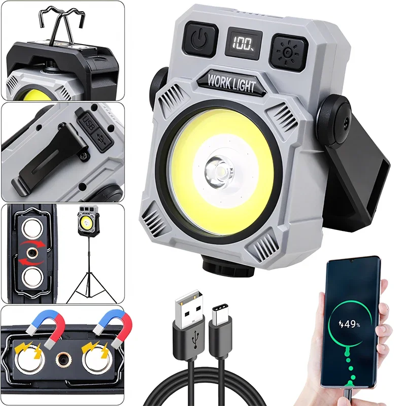 Multi-functional LED work light with hook, magnet, pen clip, tripod adapter, 360° rotatable camping light for outdoor use
Multi-functional LED work light with hook, magnet, pen clip, tripod adapter, 360° rotatable camping light for outdoor use
