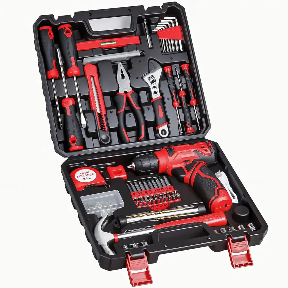 132-Piece Comprehensive Tool Set with Hand Drill for Home Improvement and DIY Projects
132-Piece Comprehensive Tool Set with Hand Drill for Home Improvement and DIY Projects