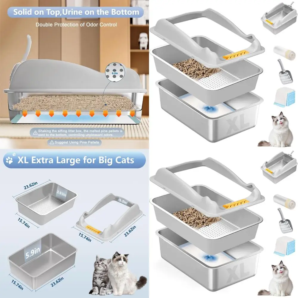 Extra Large Stainless Steel Sifting Litter Box with Lid for Large Cats - Pine Pellet Friendly, Leak-Proof and Easy to Clean
Extra Large Stainless Steel Sifting Litter Box with Lid for Large Cats - Pine Pellet Friendly, Leak-Proof and Easy to Clean