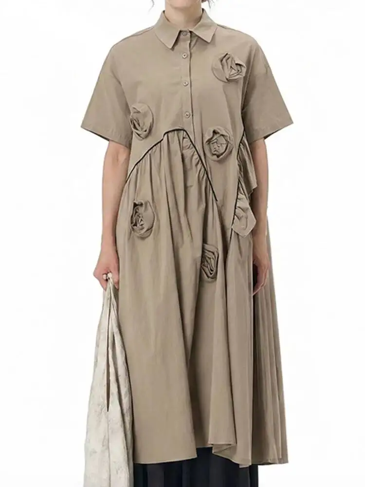 Women Black Apricot 3d Flower Big Size Midi Shirt Dress New Lapel Short Sleeve Fashion Tide Spring Summer
Women Black Apricot 3d Flower Big Size Midi Shirt Dress New Lapel Short Sleeve Fashion Tide Spring Summer