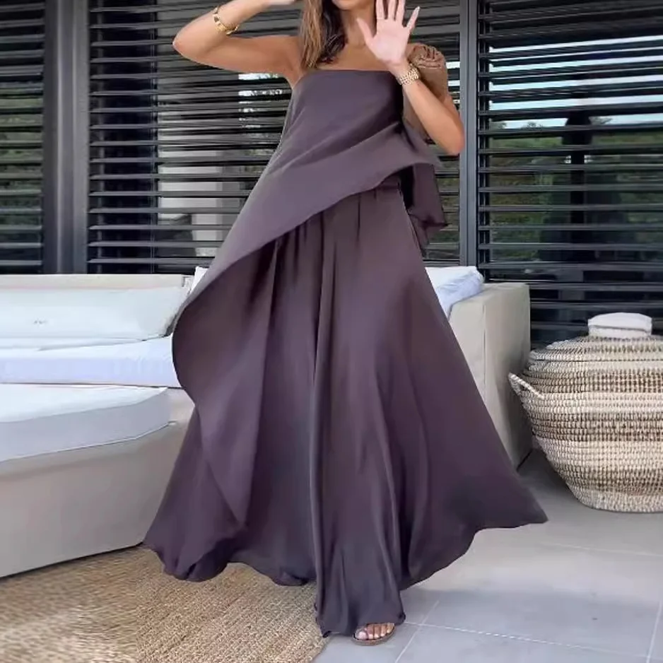 Fashion Women's New Strapless Asymmetrical Hem Dress Loose Fit Solid Color Mid-calf Dresses Female Trendy
Fashion Women's New Strapless Asymmetrical Hem Dress Loose Fit Solid Color Mid-calf Dresses Female Trendy