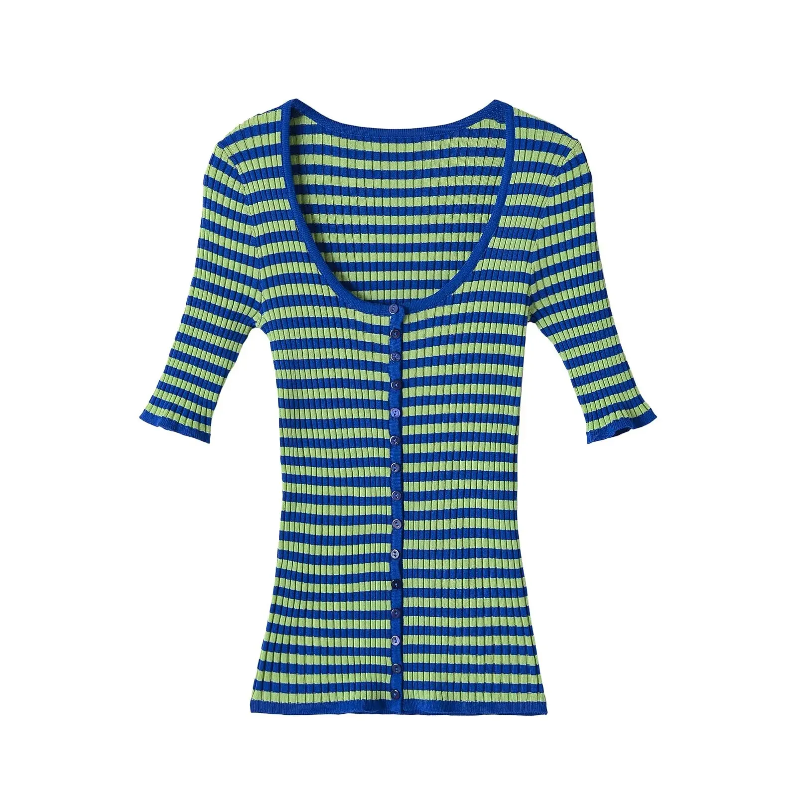 European and American 2026 new summer women's casual and simple short-sleeved round neck slim striped knitted tops
European and American 2026 new summer women's casual and simple short-sleeved round neck slim striped knitted tops