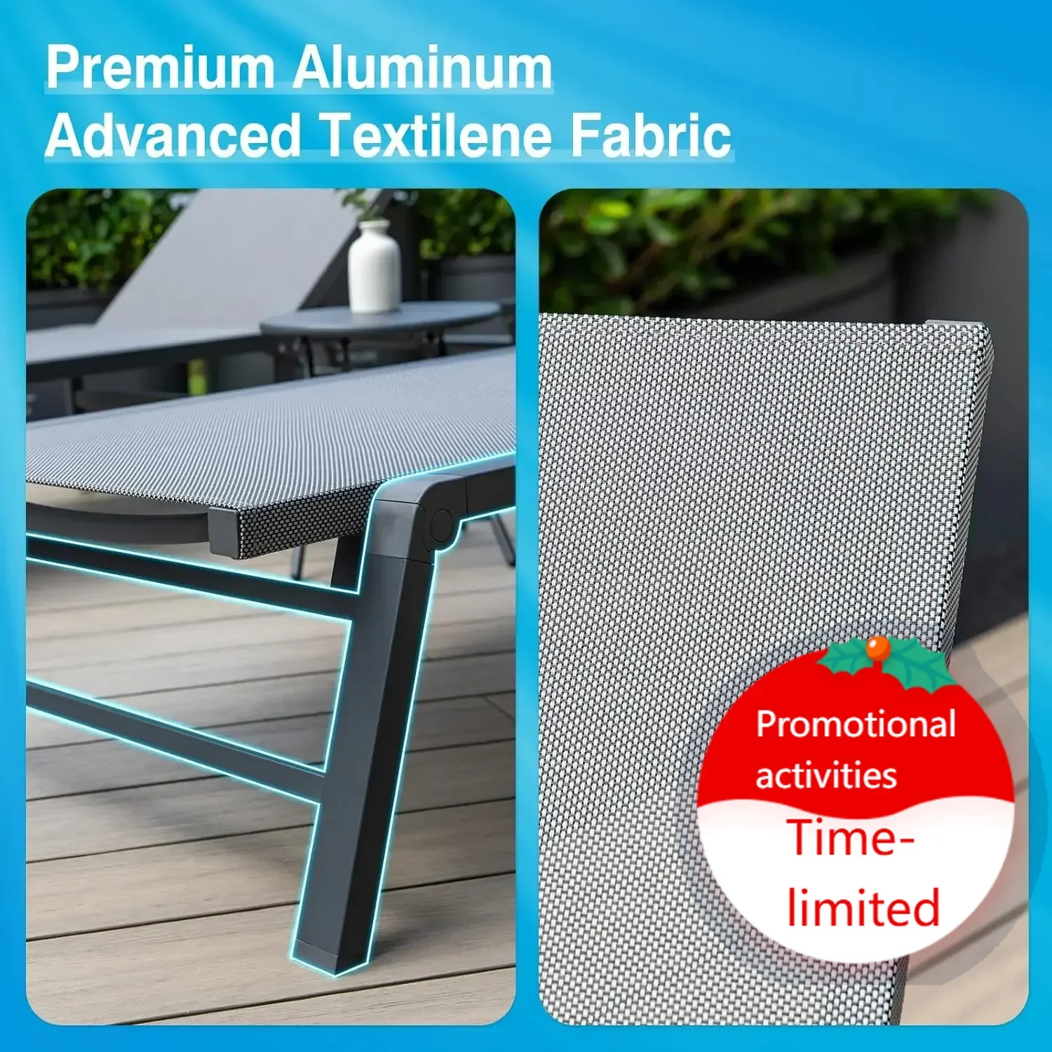 Hot salesChaise Lounge Outdoor, Aluminum Outdoor Chaise Lounge Set of 2 Assemble-Free, Patio Lounger Poolside Lay Flat Sunbathin
Hot salesChaise Lounge Outdoor, Aluminum Outdoor Chaise Lounge Set of 2 Assemble-Free, Patio Lounger Poolside Lay Flat Sunbathin