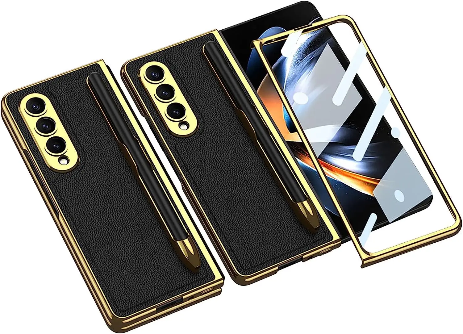 Luxury Leather Electroplated Phone Cover for Samsung Galaxy Z Fold 4 Case with Pen Holder Slot Screen Protector for Z Fold4 5G
Luxury Leather Electroplated Phone Cover for Samsung Galaxy Z Fold 4 Case with Pen Holder Slot Screen Protector for Z Fold4 5G