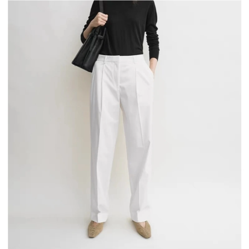 Nordic niche cotton slanted bag pleated silhouette women's minimalist casual straight leg pants
Nordic niche cotton slanted bag pleated silhouette women's minimalist casual straight leg pants