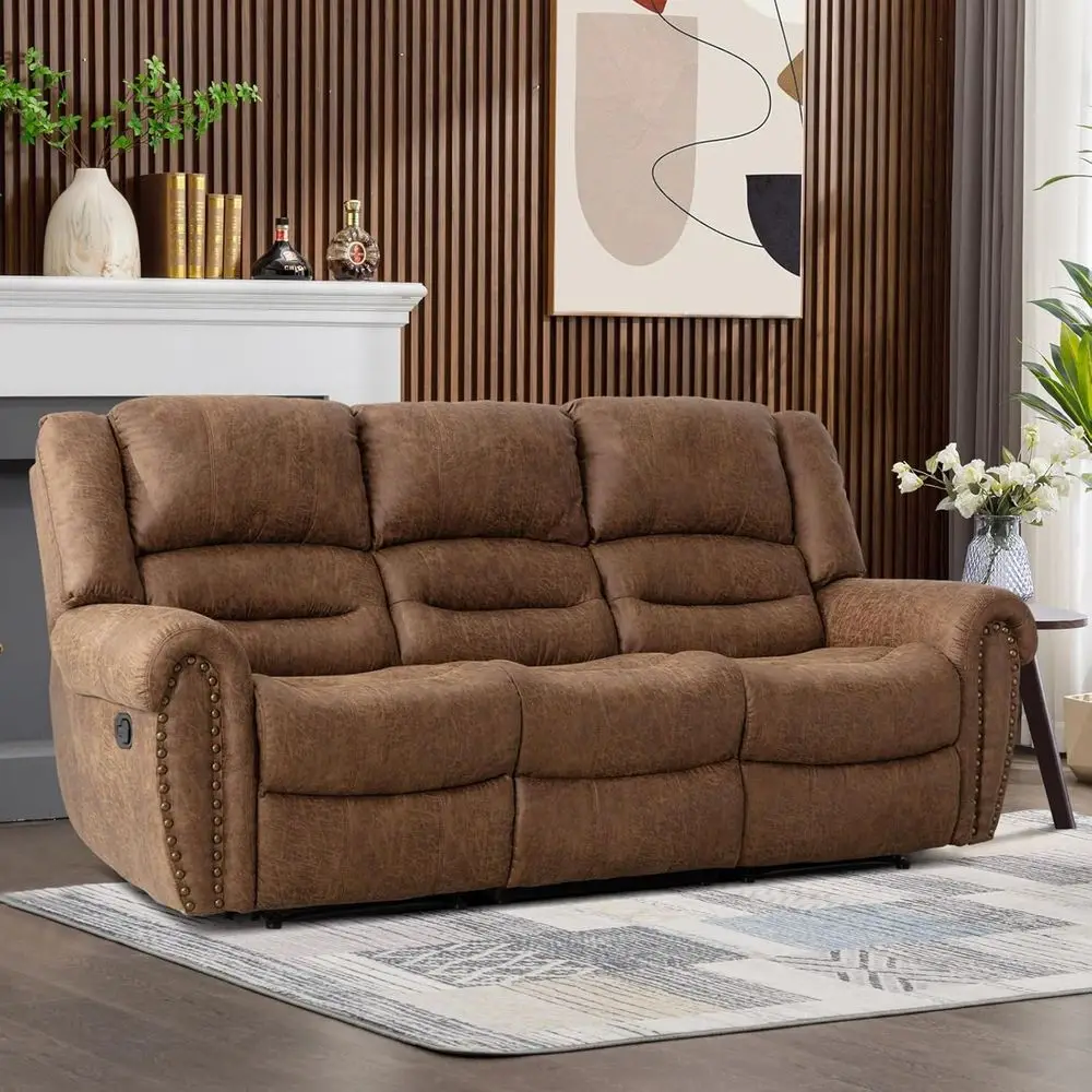 Nut Brown Leather 3-Seat Reclining Sofa with Plush Comfortable Arms and Back for Living Room or Office
Nut Brown Leather 3-Seat Reclining Sofa with Plush Comfortable Arms and Back for Living Room or Office