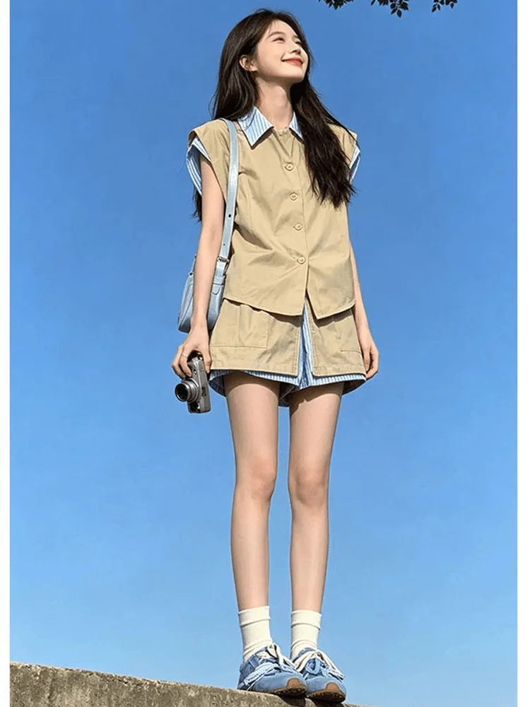 Hong Kong Style Retro Fashion Set Women's Casual Two-Piece Summer Shirt Short Skirt High Waist Breathable Polyester Fiber
Hong Kong Style Retro Fashion Set Women's Casual Two-Piece Summer Shirt Short Skirt High Waist Breathable Polyester Fiber