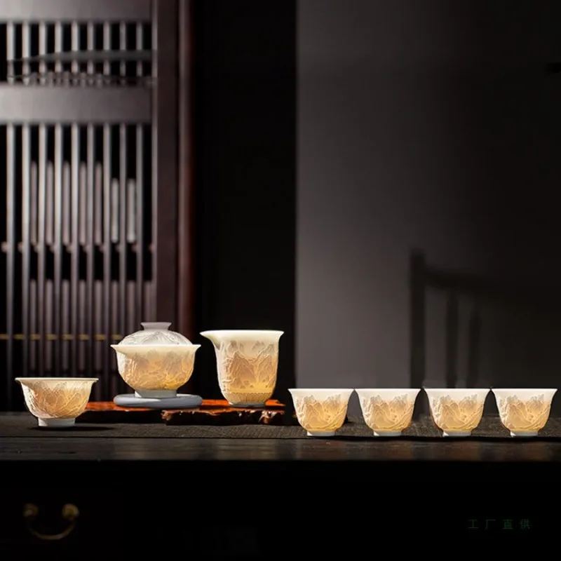 ceramic tea set handmade set set high-end three-talent cover bowl teacup kung fu gift box home gift
ceramic tea set handmade set set high-end three-talent cover bowl teacup kung fu gift box home gift