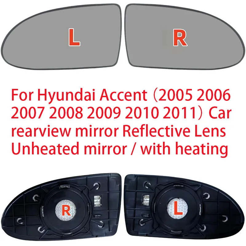 For Hyundai Accent (2005-2010) Car rearview mirror Reflective Lens Unheated mirror / with heating OEM 87611-1E000 / 87621-1E000
For Hyundai Accent (2005-2010) Car rearview mirror Reflective Lens Unheated mirror / with heating OEM 87611-1E000 / 87621-1E000