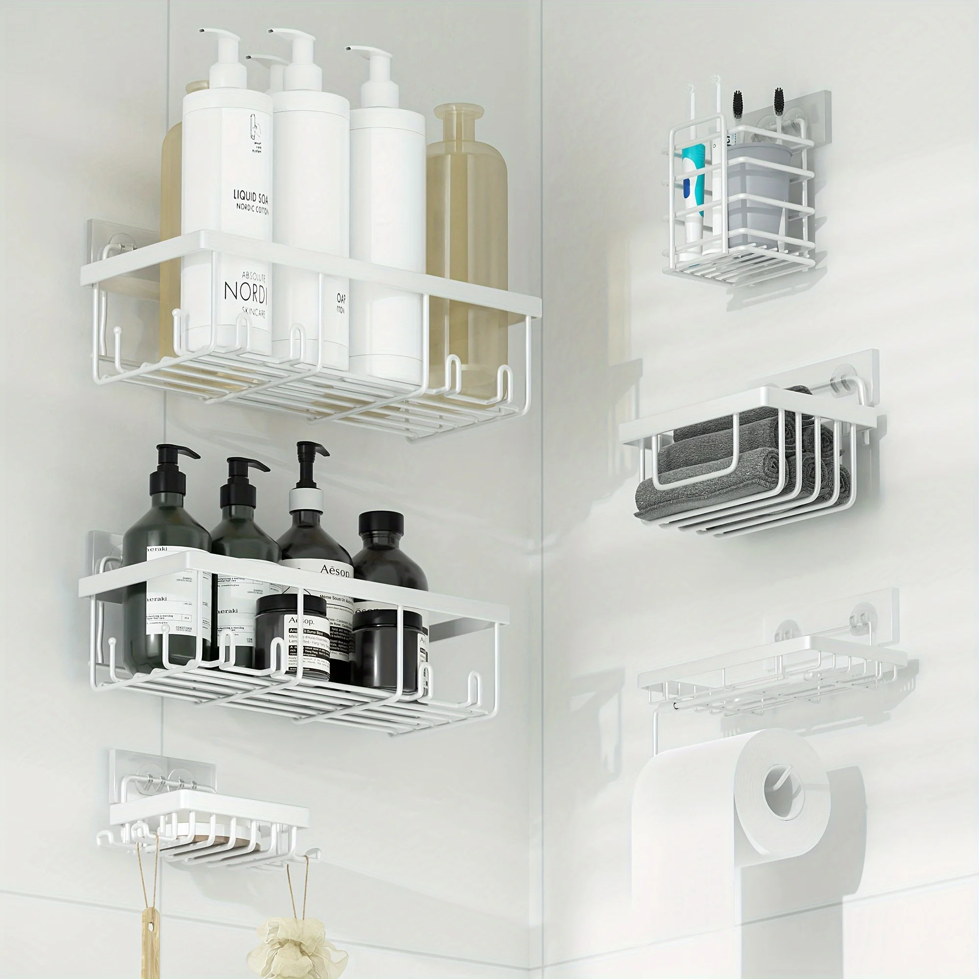 6pcs Stainless Steel Adhesive Shower Caddy, Wall Mount Bathroom Organizer with Soap Holder, Rustproof, Portable, No Drill Needed, Painted Finish, Large Capacity Storage for Kitchen & Home Decor, Shower Organizer, Shower Caddies
6pcs Stainless Steel Adhesive Shower Caddy, Wall Mount Bathroom Organizer with Soap Holder, Rustproof, Portable, No Drill Needed, Painted Finish, Large Capacity Storage for Kitchen & Home Decor, Shower Organizer, Shower Caddies