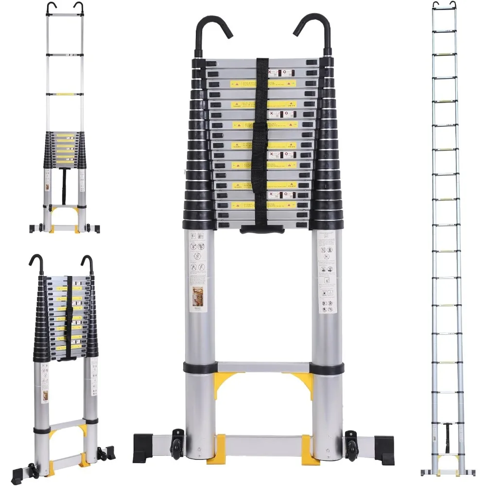 26.2FT Telescoping Ladder with Stabilizer Bar Wheels and Hooks, Multi-Purpose Extension Aluminum Folding Ladder Collapsible
26.2FT Telescoping Ladder with Stabilizer Bar Wheels and Hooks, Multi-Purpose Extension Aluminum Folding Ladder Collapsible