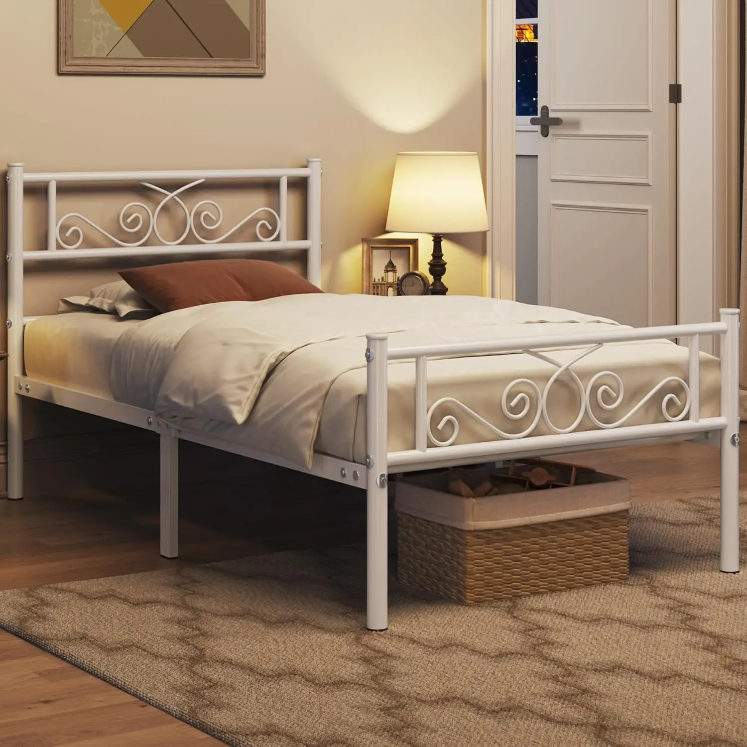 White Classic Metal Platform Bed Frame With Headboard And Footboard Mattr Foundation/Metal Slat Support/Easy Assembly,Twin
White Classic Metal Platform Bed Frame With Headboard And Footboard Mattr Foundation/Metal Slat Support/Easy Assembly,Twin