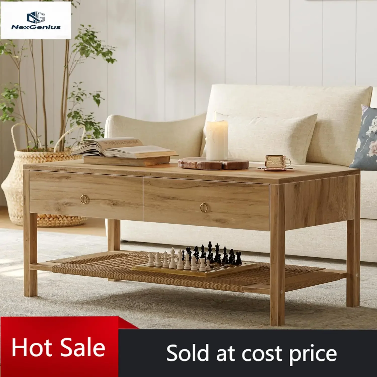 Boho Coffee Table with Storage, 42" Wood Coffee Table for Living Room, 2 Storage Drawers and Open Rattan Shelf, Rectangular Livi
Boho Coffee Table with Storage, 42" Wood Coffee Table for Living Room, 2 Storage Drawers and Open Rattan Shelf, Rectangular Livi