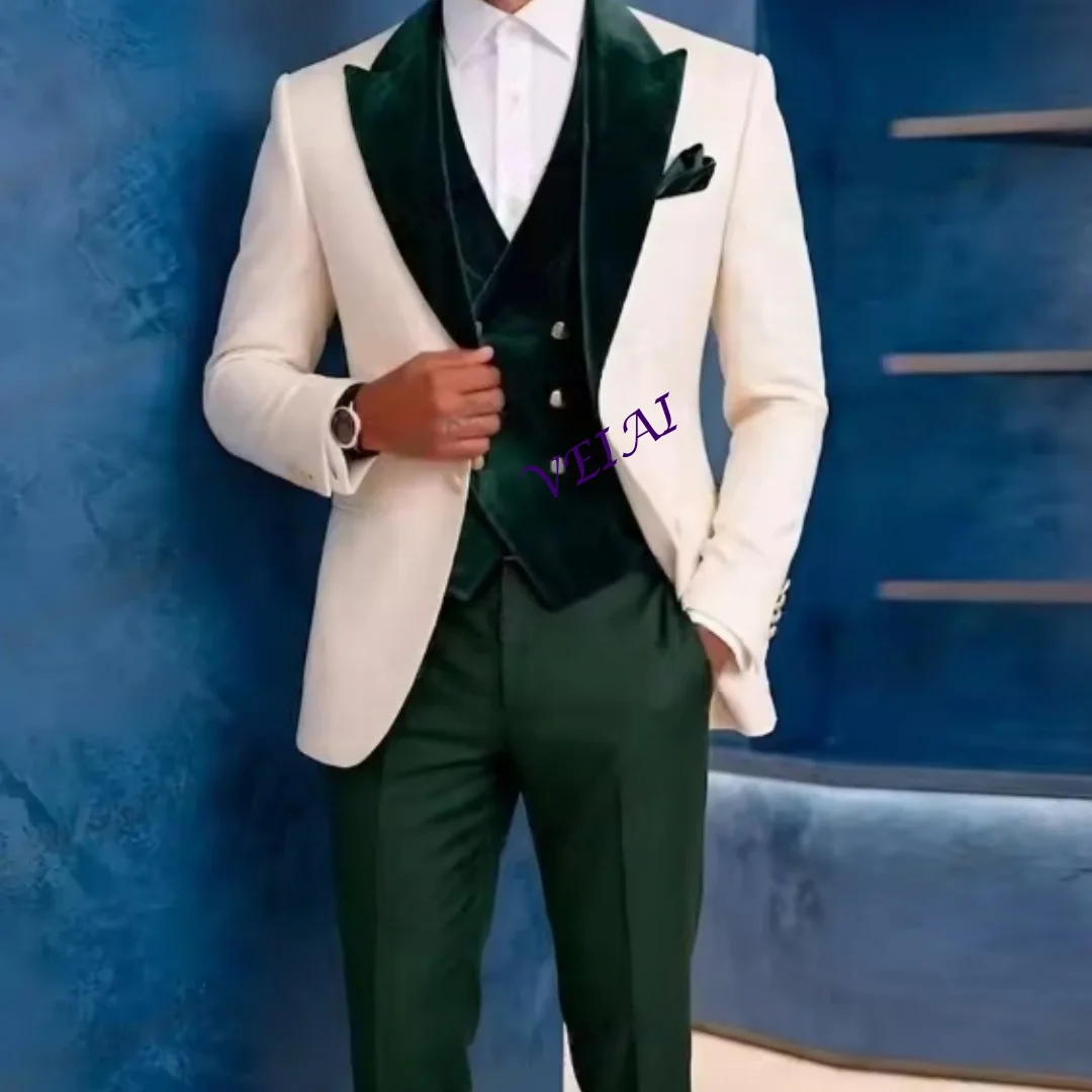 CustomizedWhite And Dark Green Formal Men Suit Groom Groomsman Wedding Party Prom Business Male Tuxedos 3 Piece Set Blazer Vest
CustomizedWhite And Dark Green Formal Men Suit Groom Groomsman Wedding Party Prom Business Male Tuxedos 3 Piece Set Blazer Vest