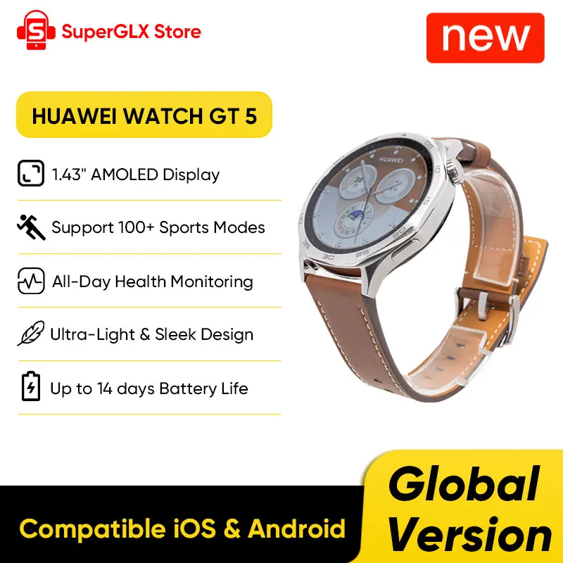 Global Version HUAWEI WATCH GT 5 Smartwatch AMOLED Screen 46mm Buit-in Map Replay Message Compatible with iOS and Android NFC
Global Version HUAWEI WATCH GT 5 Smartwatch AMOLED Screen 46mm Buit-in Map Replay Message Compatible with iOS and Android NFC