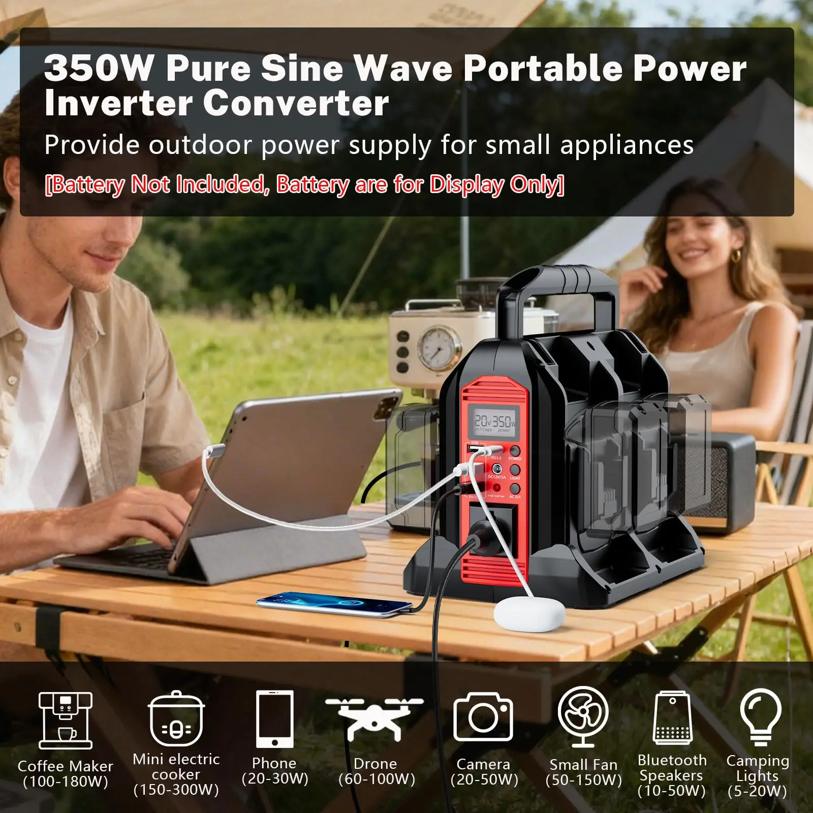 350W Power Inverter 2/4-Port for Milwaukee M18 18V Battery Converter DC 18V to AC 120V/240V Power Supply Inverter Pure Sine Wave
350W Power Inverter 2/4-Port for Milwaukee M18 18V Battery Converter DC 18V to AC 120V/240V Power Supply Inverter Pure Sine Wave