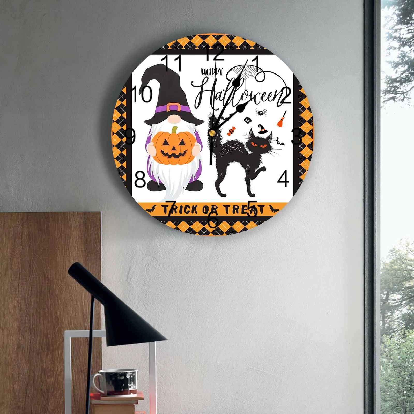 Настенные часы для спальни, гномы на Хэллоуин, черный кот, часы для гостиной, украшения для детской комнаты, кабинет, бесшумные настенные часы
Настенные часы для спальни, гномы на Хэллоуин, черный кот, часы для гостиной, украшения для детской комнаты, кабинет, бесшумные настенные часы