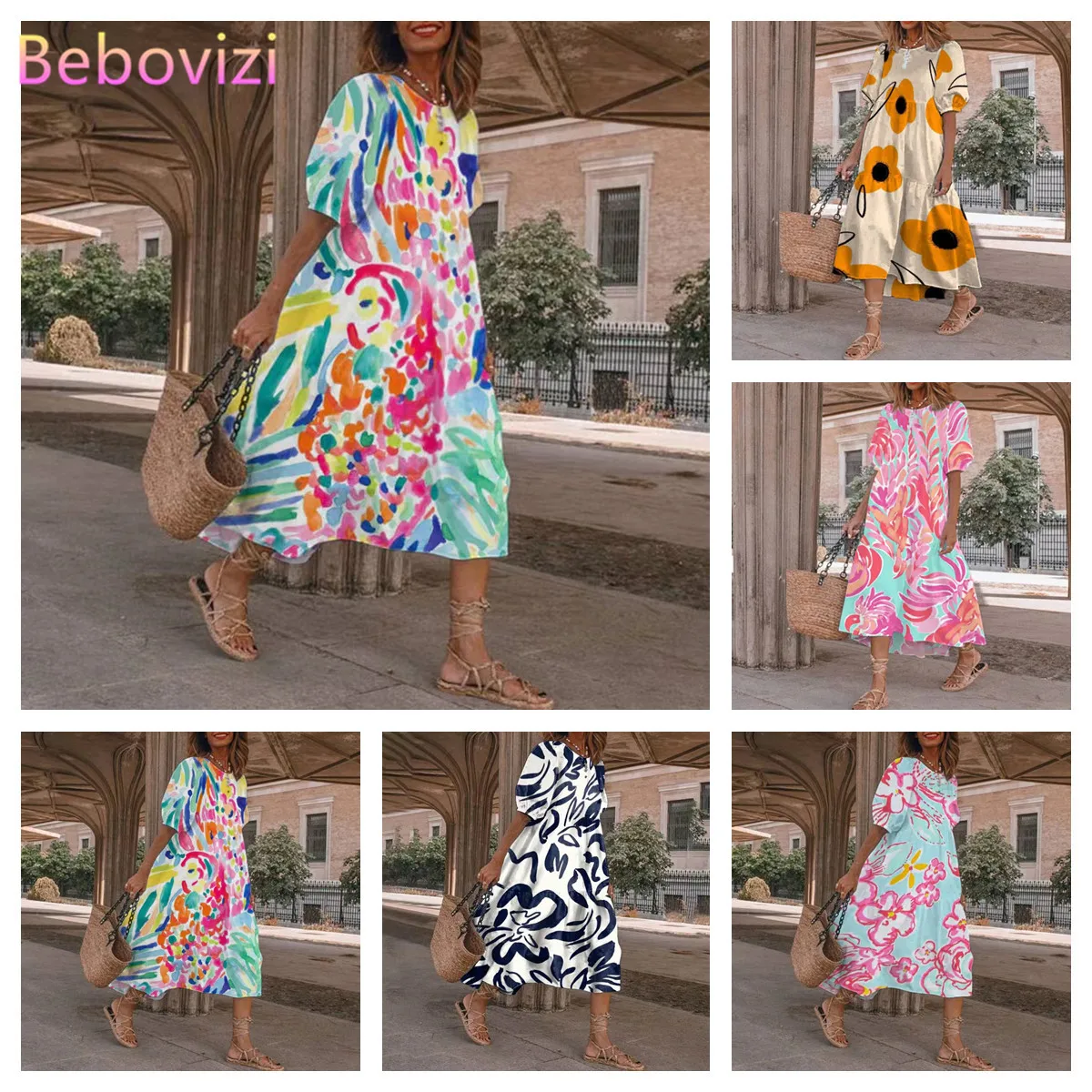Summer New Casual Short Sleeve Bohemian Beach Printed Midi Dress for Women Clothing
Summer New Casual Short Sleeve Bohemian Beach Printed Midi Dress for Women Clothing
