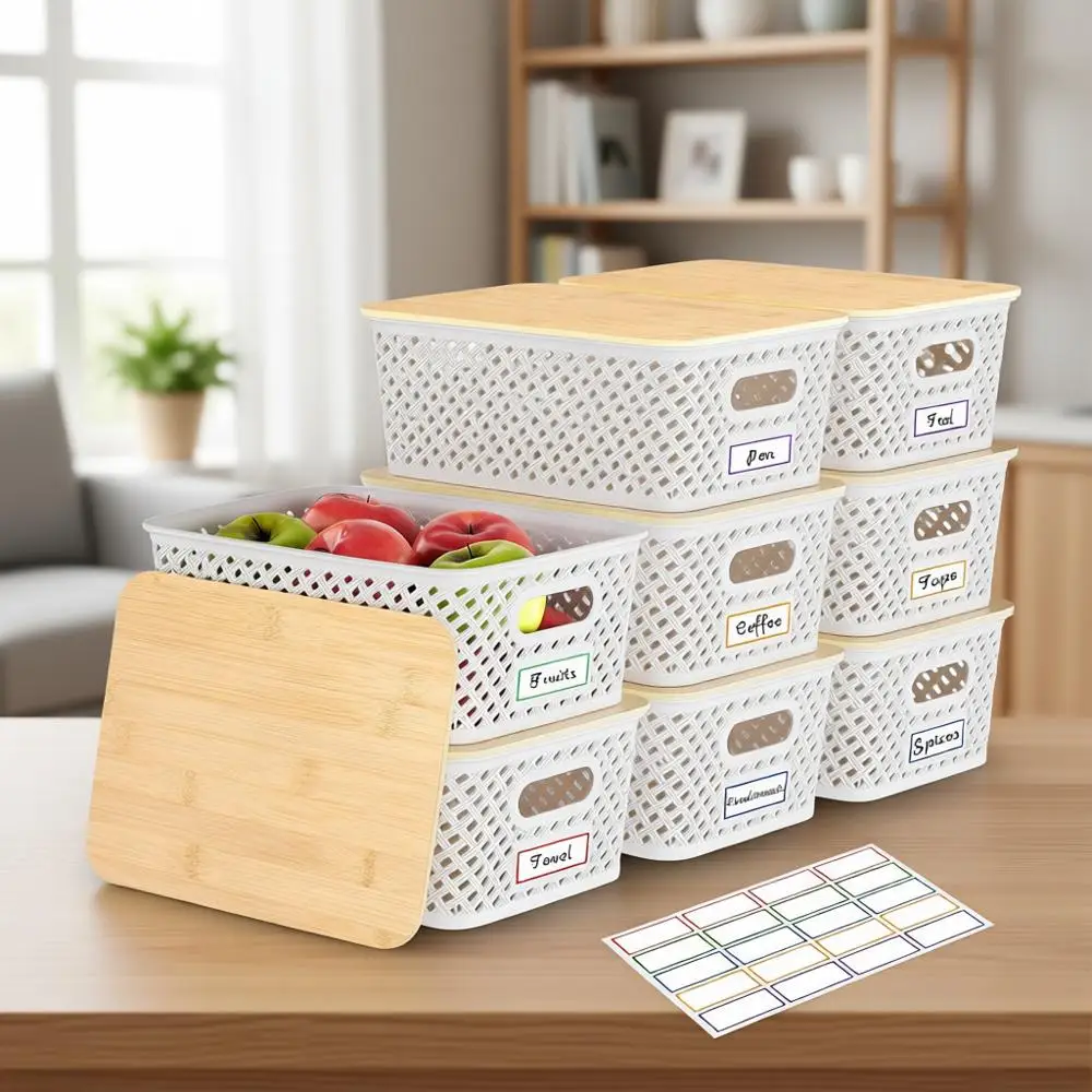 Stackable Bamboo-Top Plastic Storage Bins - Decorative Baskets for Organizing Offices, Classrooms, and Closets in Cream White
Stackable Bamboo-Top Plastic Storage Bins - Decorative Baskets for Organizing Offices, Classrooms, and Closets in Cream White