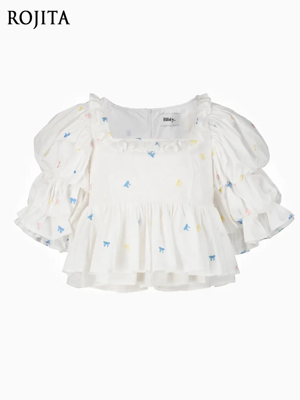 Sweet Girl Style Butterfly Embroidery Ruffle Hem Crop Top Puff Sleeve Blouse Cute Square Neck Ruffle Edge Bubble Sleeve Top
Sweet Girl Style Butterfly Embroidery Ruffle Hem Crop Top Puff Sleeve Blouse Cute Square Neck Ruffle Edge Bubble Sleeve Top