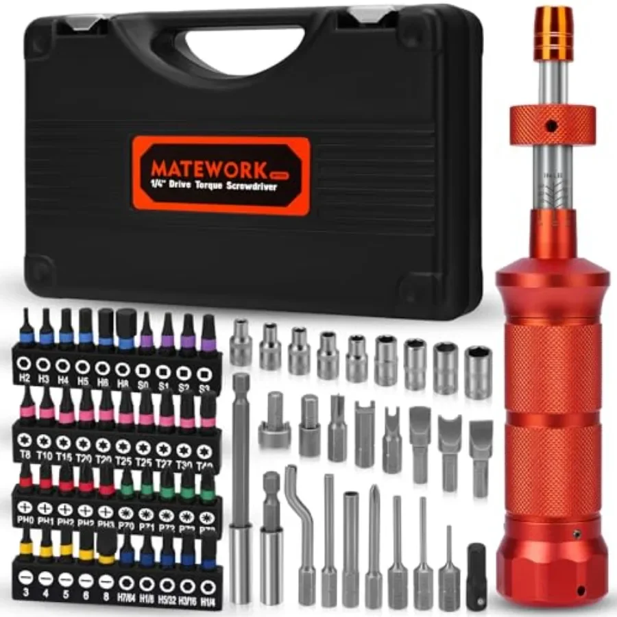 68Pcs Torque Screwdriver Wrench Set with 1 4 Drive Magnetic QuickRelease Adapter S2 Steel Bits for Precise 1070 IN.LB Inch Poun
68Pcs Torque Screwdriver Wrench Set with 1 4 Drive Magnetic QuickRelease Adapter S2 Steel Bits for Precise 1070 IN.LB Inch Poun