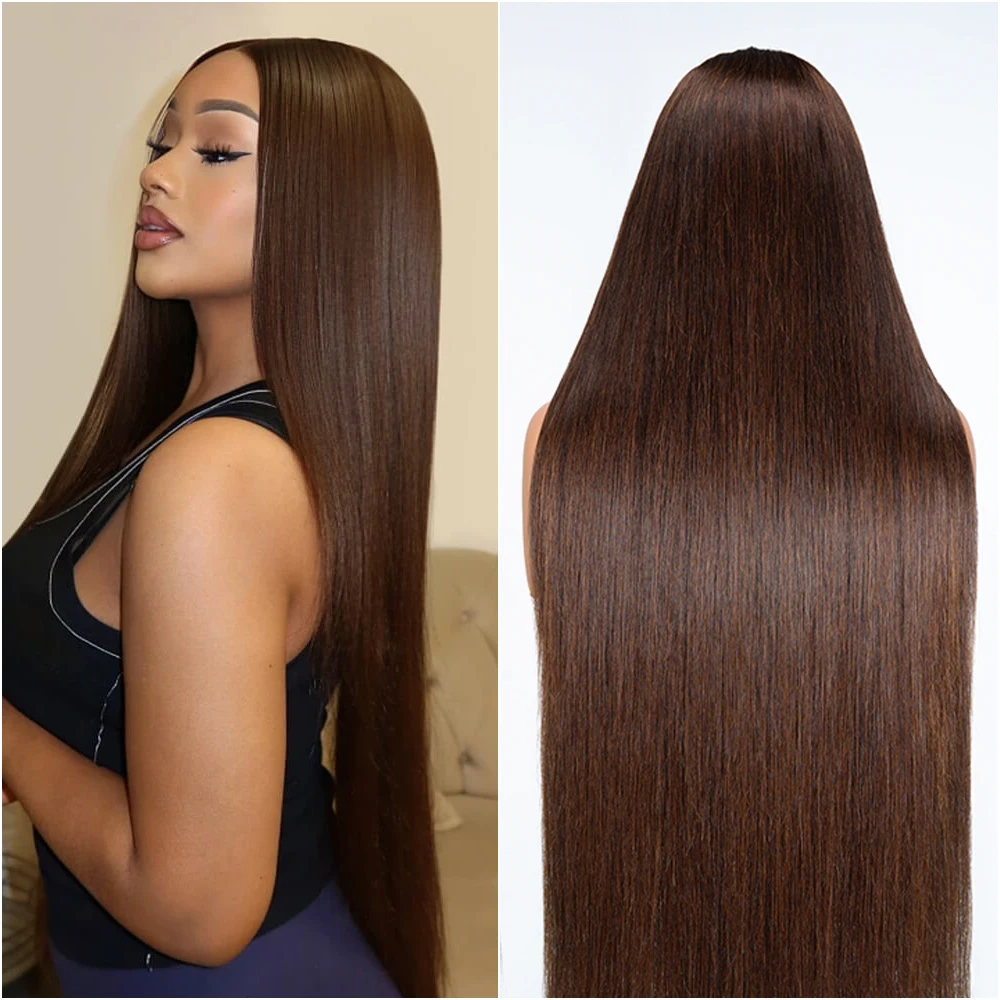 40 Inch Bone Straight Chocolate Brown 13x4 HD Lace Frontal Wigs For Women Pre Plucked 13x6 Transparent Colored Lace Frontal Wigs
40 Inch Bone Straight Chocolate Brown 13x4 HD Lace Frontal Wigs For Women Pre Plucked 13x6 Transparent Colored Lace Frontal Wigs