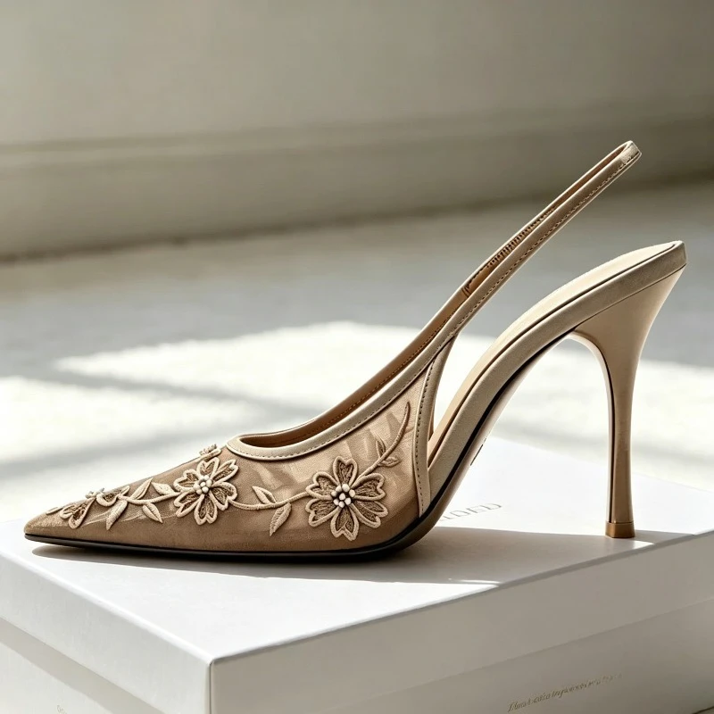 Embroidered Mesh Slingback Heels Women Sandals Summer 2026 Breathable Stiletto Heels Luxury Pointed Toe Pump Wedding Party Shoes
Embroidered Mesh Slingback Heels Women Sandals Summer 2026 Breathable Stiletto Heels Luxury Pointed Toe Pump Wedding Party Shoes